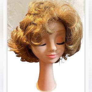 TEVIRON VINYON synthetic wig Curly Wig Gokden Blonde Cap